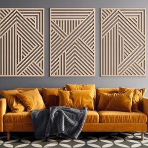 Arte de pared geométrico de madera, decoración geométrica, paneles de madera modernos, arte de pared de madera, arte de pared de madera grande, decoración del hogar