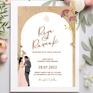 Modelo de convite de casamento indiano rústico | Cartão digital floral editável | Design de Ganesha para casamento hindu | Download instantâneo para impressão