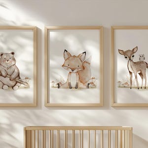 Woodland Animals Nursery Prints: Bear, Fox, Deer Set (Digital Download