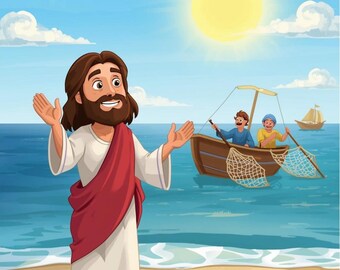 Jesus and The Fisherman Coloring Book: Christian Kids Activity (Digital Download)