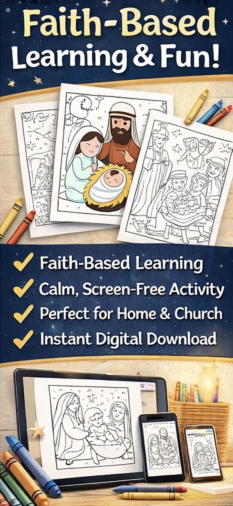 Nativity Coloring Book for Kids | Christian Bible Story (digital ...