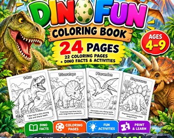 Dinosaur Coloring Book for Kids | Printable Dino Facts & Activities | Ages 4–9