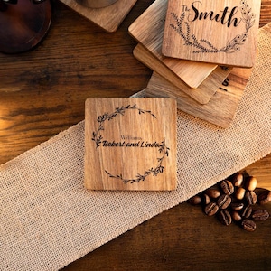 Personalized Wooden Coasters with Custom Engraving,Housewarming Gift,Anniversary gift,Custom Engraved Walnut Coasters for Couples,Wedding