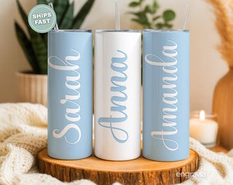 Personalized Bridesmaid Tumblers-Custom Matching Bachelorette Wedding Party Skinny Tumblers-Bridesmaid Proposal Gift Girls-Bachelorette Cup