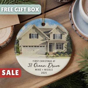 Ornamento personalizzato per la nuova casa, ornamento fotografico personalizzato per la nuova casa con acquerello - Regalo di inaugurazione della casa da parte di un agente immobiliare per i nuovi proprietari di casa - Regalo per la prima casa