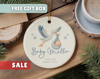 Personalized Baby Announcement Stork Ornament-Custom Pregnancy Reveal  Christmas Ornament-Expecting Parents Keepsake- Pregnancy Reveal Gift