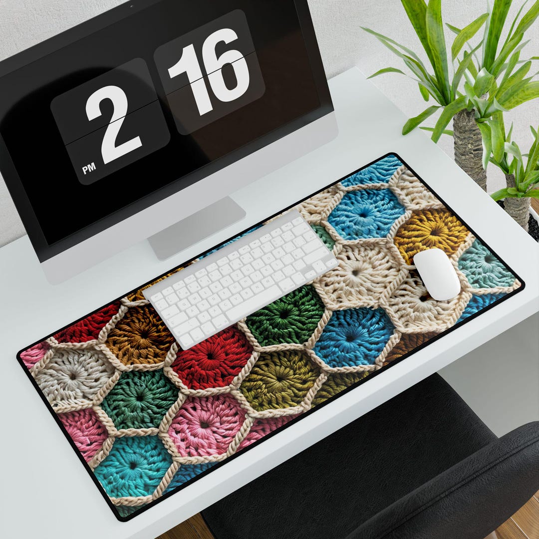Crochet Hexagon Desk Mat | Colorful Yarn Mouse Pad - Etsy