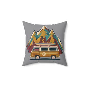 Retro Surf Van Pillow, Bohemian Home Decor, Travel Lover Gift, Beach Vibes Cushion, Cozy Living Room Accessory