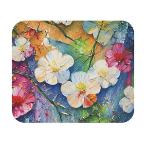 Floral Colorful Mouse Pad, Office Decor, Artistic Desk Accessory, Gift for Flower Lovers, Computer Accessories