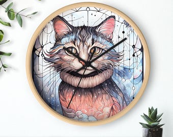 Horloge murale chat fantaisiste, décoration artistique pour la maison, art chaton