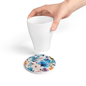 Floral Ceramic Coaster Set, Colorful Drink Coasters, Home Decor, Housewarming Gift, Eco-Friendly Coasters, Nature Inspired
