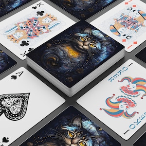 Künstlerisches Katzenpoker Spielkarten, Einzigartiges Kartenset für Katzenliebhaber, Spieleabend, Geschenk für Gamer, Geburtstag, Sammlerstücke