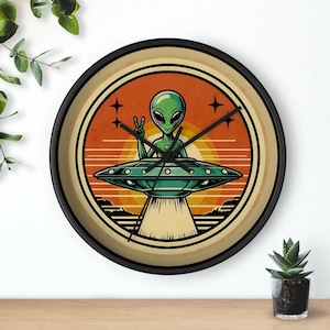 Retro Alien UFO Wall Clock, Sci-Fi Home Decor