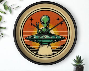 Retro Alien UFO Wall Clock, Sci-Fi Home Decor