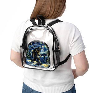 Clear Stadium Backpack with Bigfoot Art | Lightweight, See-Through Bag for Concerts, Sports Games, Festivals, Travel