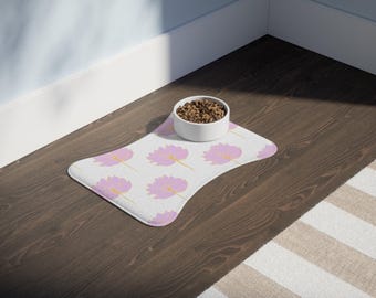 Floral Pet Feeding Mat – Plush Memory Foam, Non-Slip