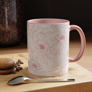Floral Accent Coffee Mug, Elegant Drinkware for Tea Lovers, Gift for Her, Mother&#39;s Day, Springtime Decor, Peony Mug, Kitchen Accessory