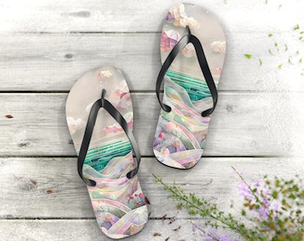 Artistic Beach Flip Flops, Summer Vacation Polyester Suede Sandals