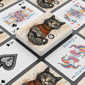 Conjunto de cartas de pôquer artísticas, design exclusivo de gato, baralho estilo vintage, presente perfeito para amantes de cartas, noites de jogos em casa