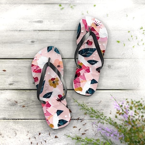 Tropical Floral Flip Flops, Summer Beach Sandals, Vacation Footwear, Poolside Slippers, Gift for Her
