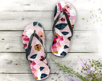 Tropical Floral Flip Flops, Summer Beach Sandals, Vacation Footwear, Poolside Slippers, Gift for Her