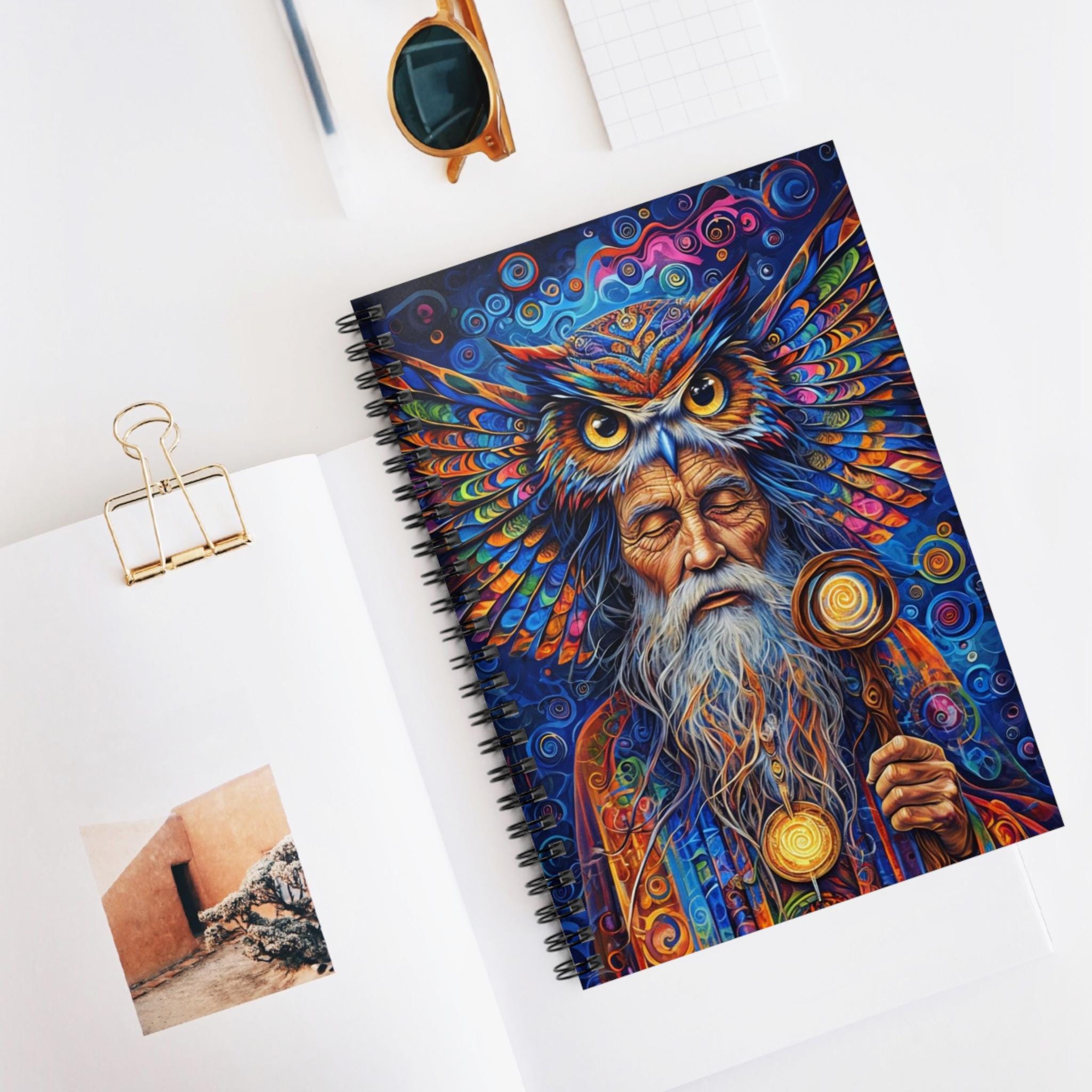 Mystical Owl Spiral Notebook - Vibrant Art for Dreamers, Journaling, Sketching, Gift for Creatives,