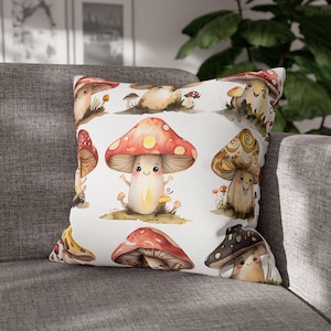 Mushroom Pillowcase, Fungi Decor, Botanical Home Accent, Nature Lover Gift, Cottagecore Bedroom Decor, Spun Polyester Square Pillow Cover