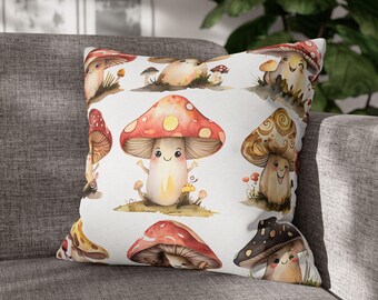Mushroom Pillowcase, Fungi Cottagecore Bedroom Decor, Spun Polyester Pillow Cover