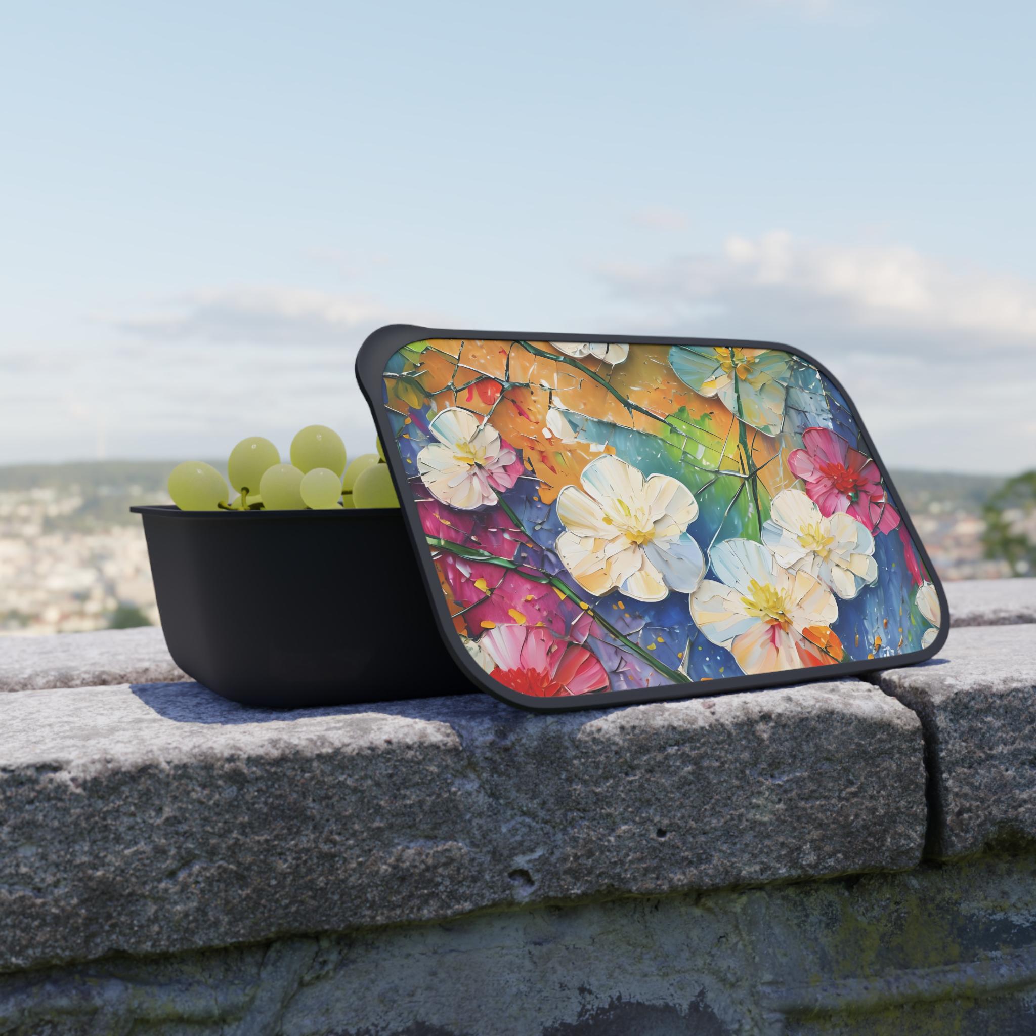 Floral Bento Box with Utensils | Colorful Lunch Container, Meal Prep, Eco-Friendly Storage, Gift for Foodies & Garden Lovers