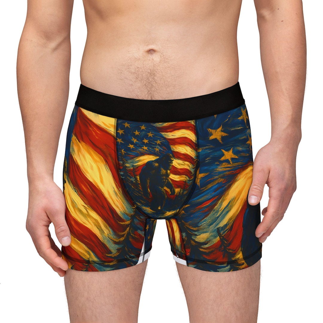 Bigfoot American Flag Men's Boxers, Patriotic …