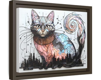 Colorful Cat Art Framed Canvas, Unique Home Decor