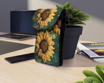 Cartera cruzada para teléfono celular con diseño de girasol, estuche floral para teléfono