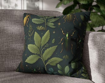 Nature-Inspired Decorative Pillowcase, Botanical Insect Print, Cozy Home Decor, Gift for Nature Lovers, Eco-Friendly Cushion Cover, Bug