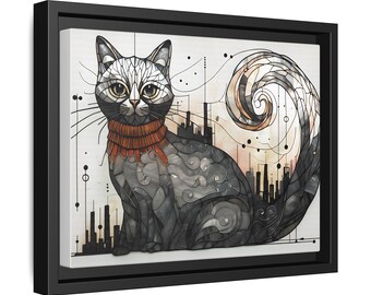 Artistic Cat Framed Canvas Print, Whimsical Home Decor