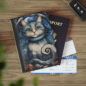 Whimsical Cat Passport Cover, Travel Organizer, Cat Lover Gift, Unique Travel Accessory, Kitty Passport Holder