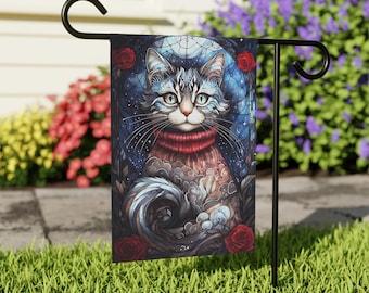 Whimsical Cat Garden Banner, Cat Lover Decor, Outdoor Home Decoration, Unique Gift for Cat Owners, Pet Memorial Garden Flag