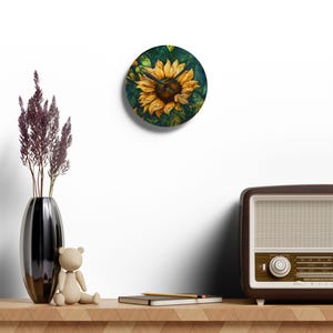 Sunflower Acrylic Wall Clock | Home Decor | Office Decoration | Wall Art | Gift for Nature Lovers, Floral Wall Clock, Unique Timepiece