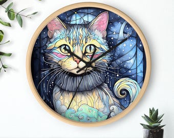Horloge murale chat majestueux, décoration colorée pour animaux de compagnie