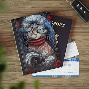Artistic Cat Passport Cover | Travel Accessory | Cat Lover Gift | Unique Travel Wallet | Cute Kitty Travel Case | Jet Setter Essential,