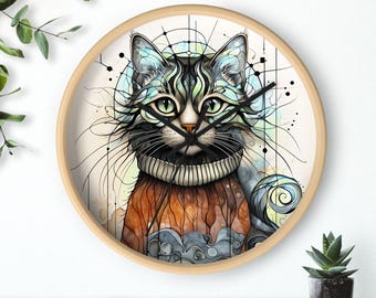 Horloge murale chat fantaisiste - Décoration d'intérieur Boho Art