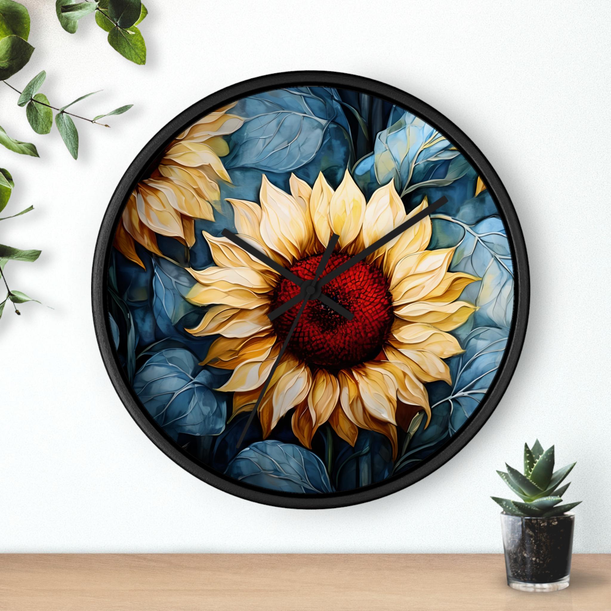 ひまわりの壁掛け時計 - 鮮やかな室内装飾、ガーデン愛好家に最適