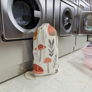 Cute Mushroom Laundry Bag, Eco-Friendly Laundry Tote, Boho Chic Storage Bag, Back to School, College, Laundry Organizer