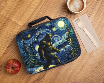 Bigfoot Starry Night Lunch Bag, Insulated Lunch Tote for Kids, Reusable Lunchbox for School, Unique Gift for Nature Lovers, Funny Lunch Bag