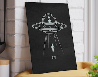Tabla de cortar de vidrio con ilustración de abducción OVNI / Ilustración de nave espacial alienígena
