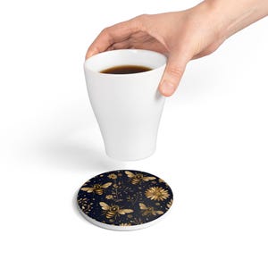 Bee & Flower Ceramic Coaster | Nature-Inspired Drinkware, Home Decor, Gift for Bee Lovers, Eco-Friendly Table Accessory
