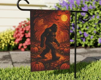 Bigfoot Garden Banner, Halloween Decor, Fall Yard Flag, Outdoor Decoration, Sasquatch Themed Gift, Spooky Seasonal Banner