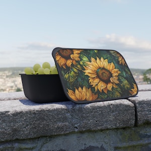 Sunflower Bento Box with Band & Utensils - Eco-Friendly Meal Prep Container, Lunch Box, Picnic Accessory, Gift for Food Lovers, Sustainable