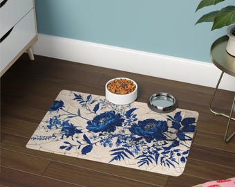 Floral Pet Food Mat, Elegant Dog Cat Feeding Mat (12x18")