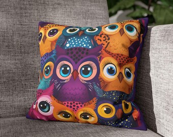 Colorful Owl Pillowcase, Faux Suede Home Decor