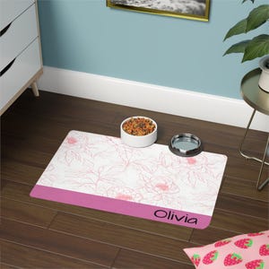Personalized Pet Food Mat, Floral Design Feeding Mat, Custom Pet Bowl Mat, Dog and Cat Accessory, Cute Pet Decor